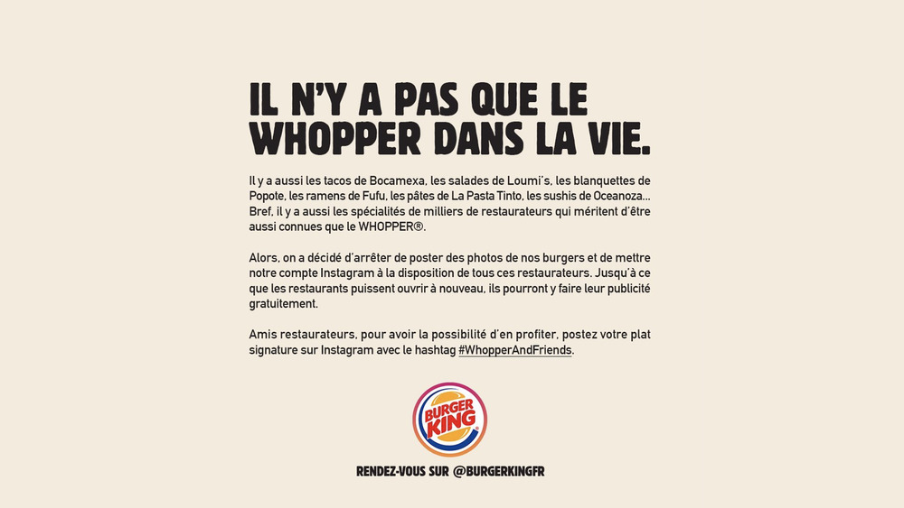 Burger King France #WhopperAndFriends campaign post