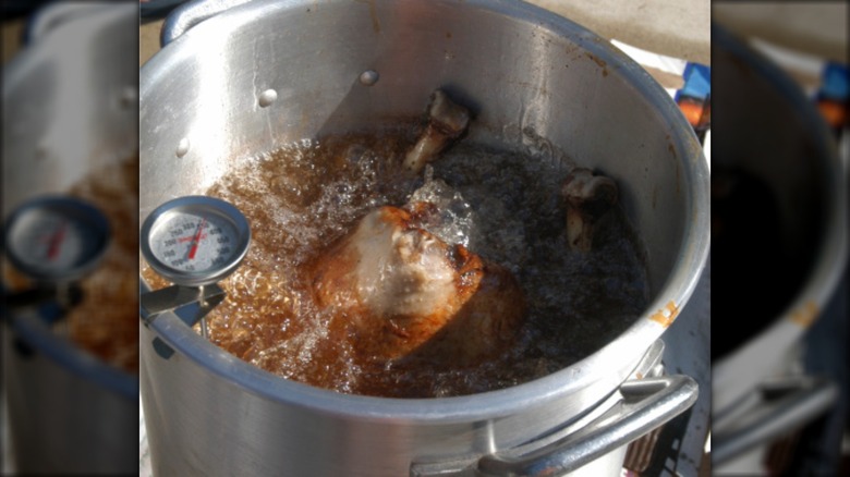 turkey frying in pot