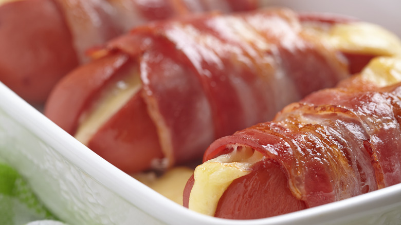 Bacon-wrapped hot dog with cheese