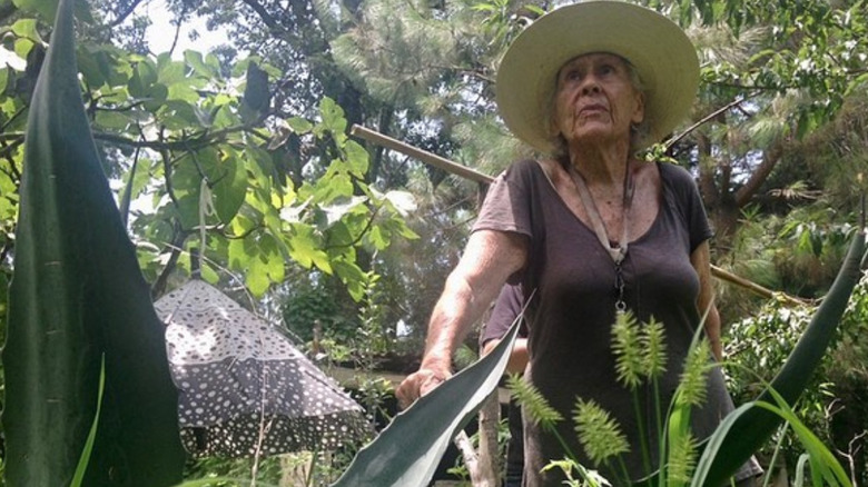 Diana Kennedy in a tropical garden