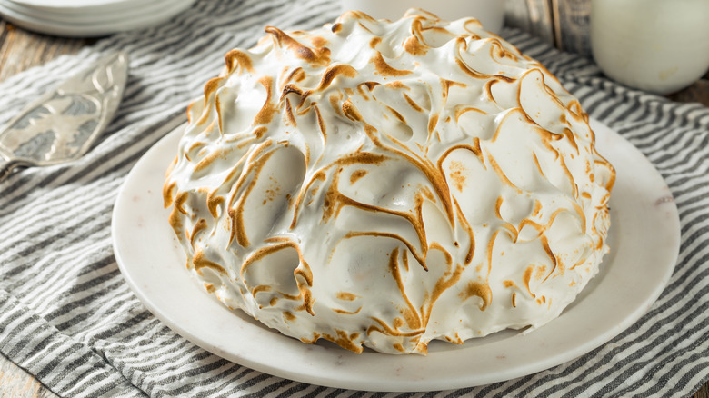 Baked Alaska on white plate