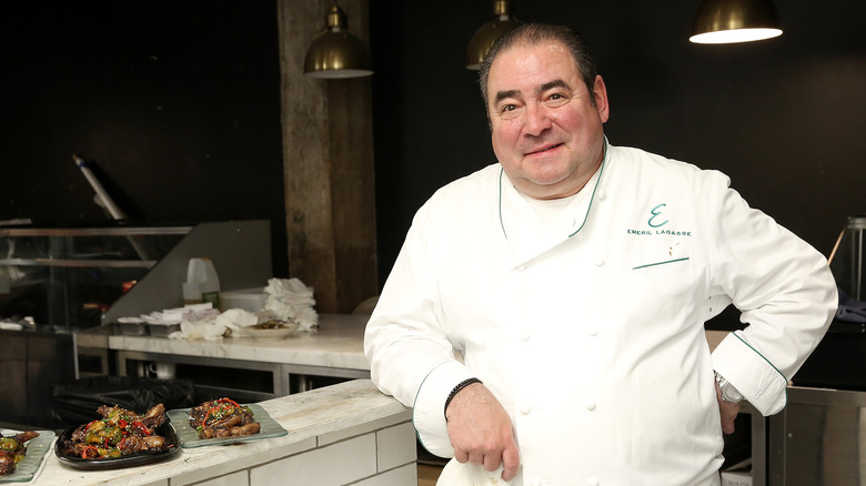 Emeril Lagasse posing in his kitchen