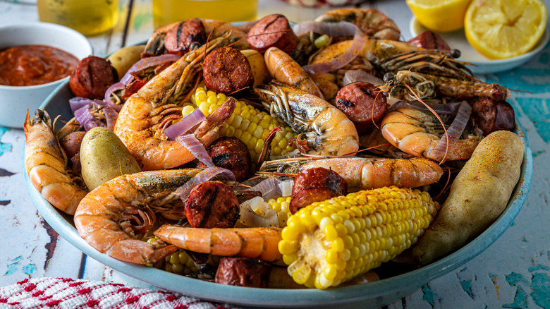 Bowl of Frogmore stew aka Lowcountry boil