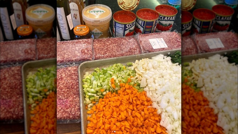 bolognese ingredients on tabletop