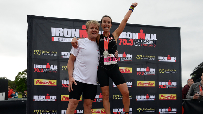 Gordon and Tana Ramsay celebrating completing an Ironman