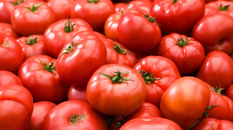 Fresh tomatoes piled together