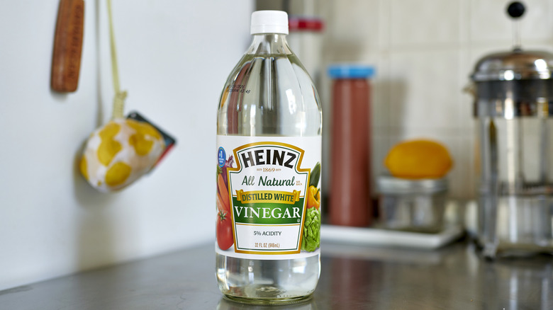 White vinegar bottle on counter