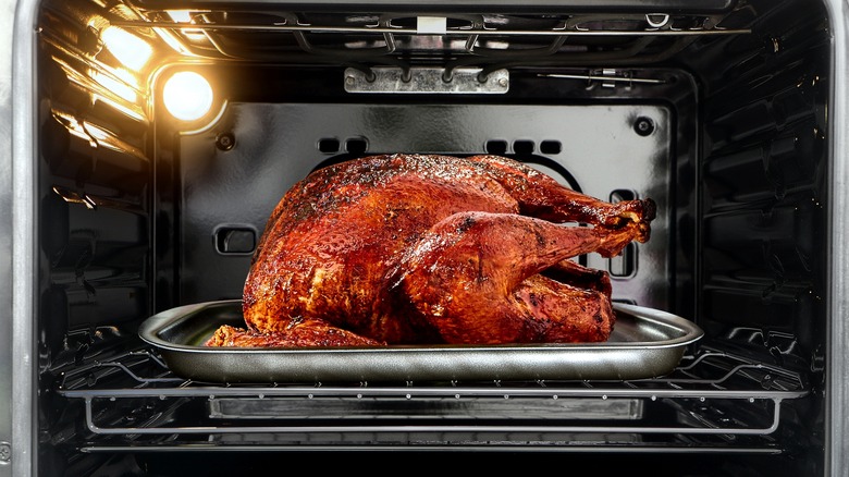 browned turkey in an oven