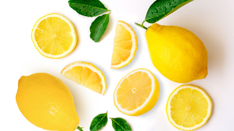 Lemons sliced on a white background