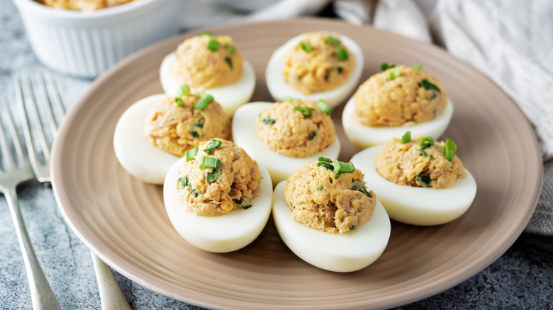 Deviled eggs on plate