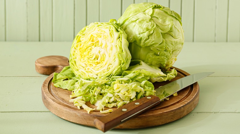 Shredded Cabbage on cutting board