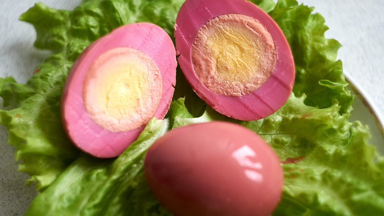 Pickled eggs on salad