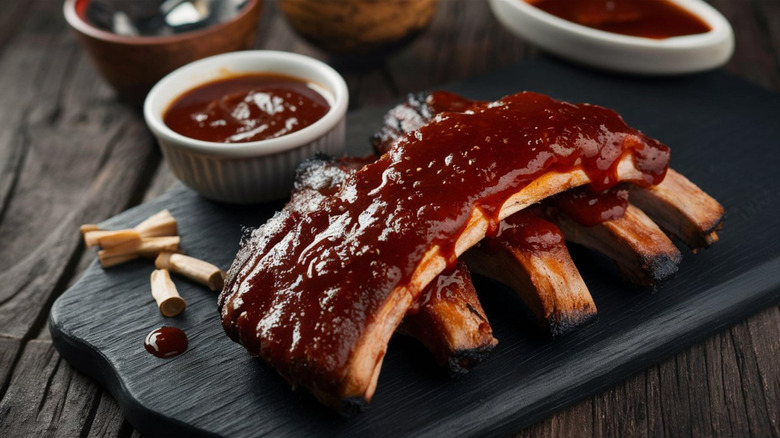 barbecue sauce on ribs