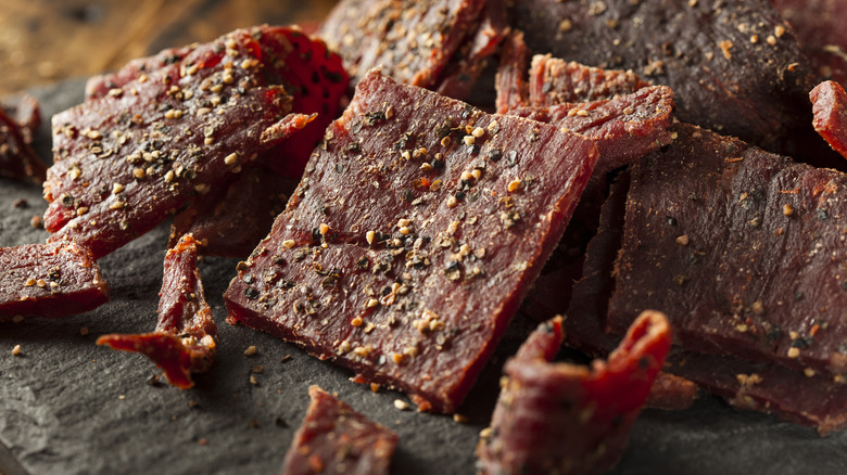 closeup of beef jerky