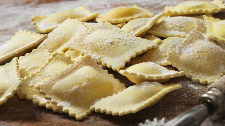 Pile of uncooked ravioli