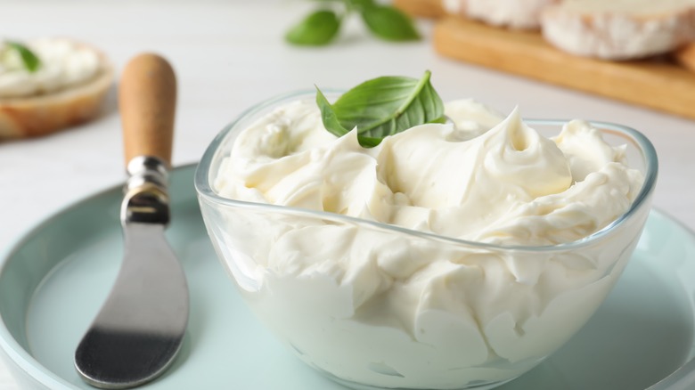 Cream cheese spread with knife