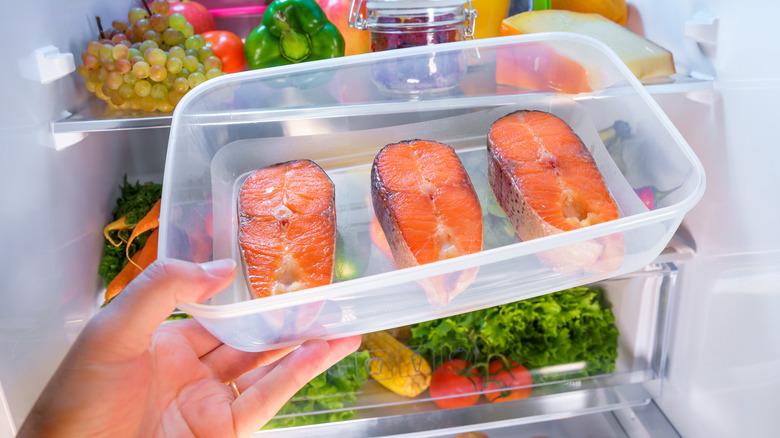 salmon in fridge