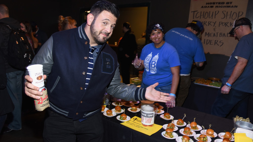 Adam Richman of Man v. Food with BBQ sliders