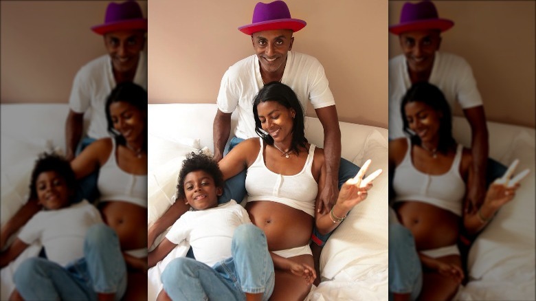 Instagram screengrab of Marcus Samuelsson, his wife, and his son, dressed in white