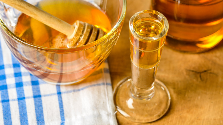 Honey and mead on a table