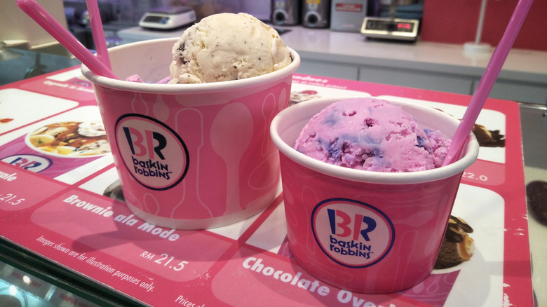 Pink cups of ice cream at Baskin-Robbins