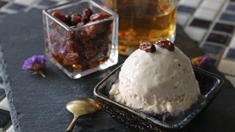 ice cream, raisins, and rum