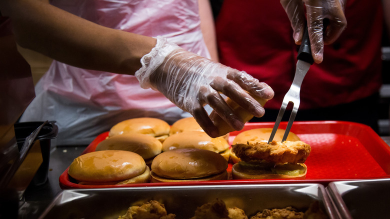 Chick-fil-A worker preparing food