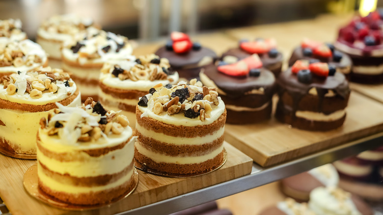 Baked goods in display case