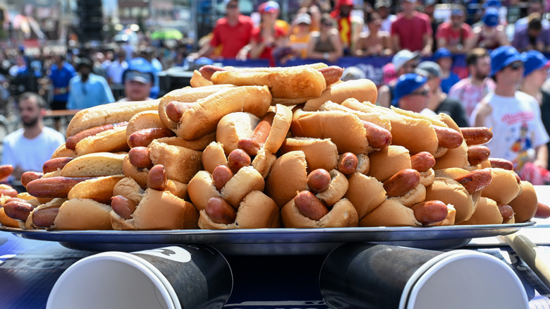 Pile of hot dogs