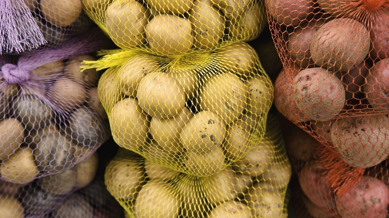 Bags of potatoes in three colors