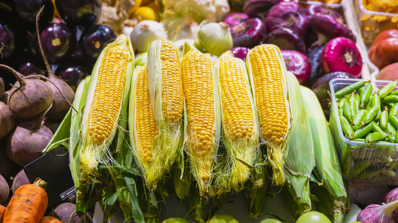 Corn in a store vegetable display