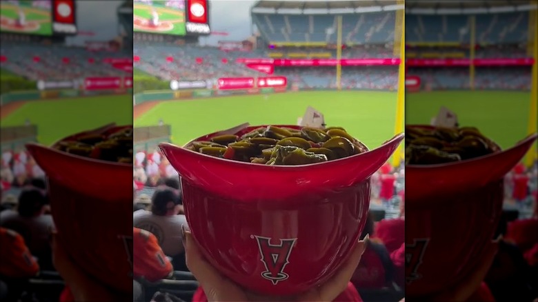 Jalapeno nachos in souvenir helmet