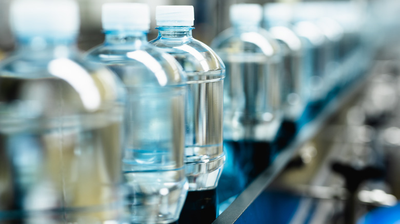 Bottles of water on a manufacturing line