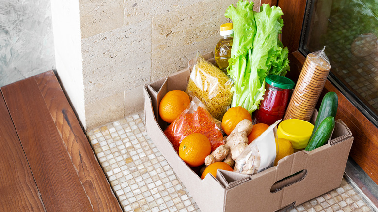 grocery delivery in a cardboard box