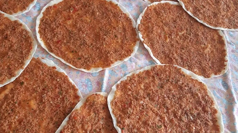 Piles of lahmacun waiting to be baked