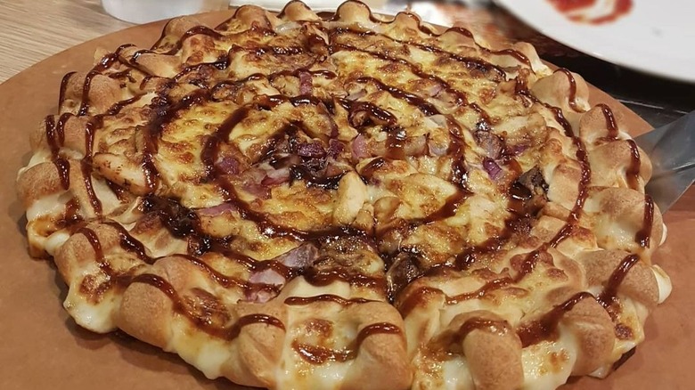 Cone pizza topped with barbecue chicken