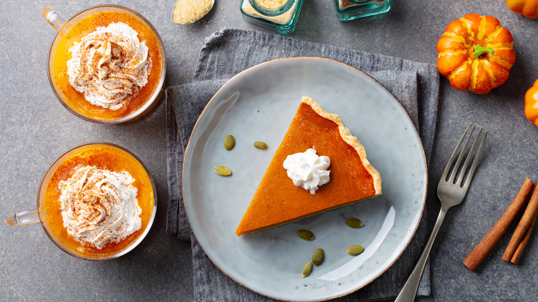 Pumpkin pie with pumpkin-spice lattes