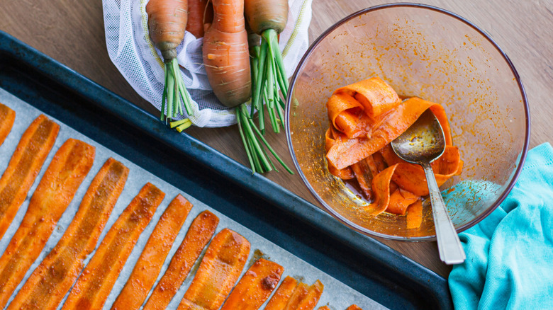 carrot bacon being made