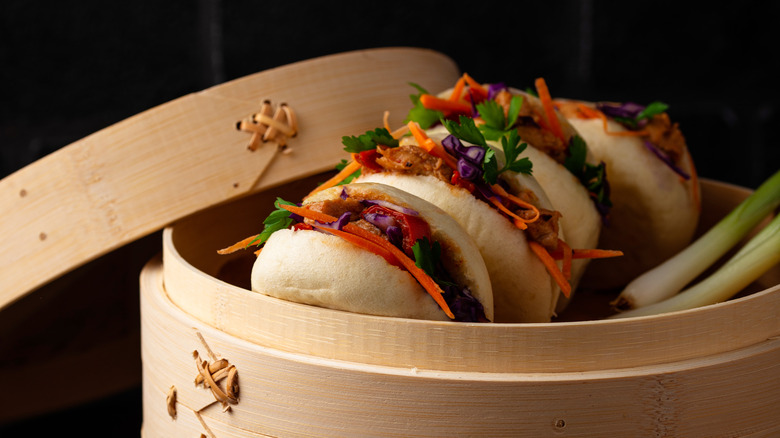 Several Gua Bao in a steamer 