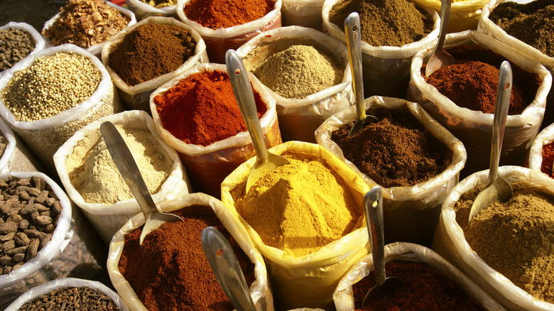 various spices at market