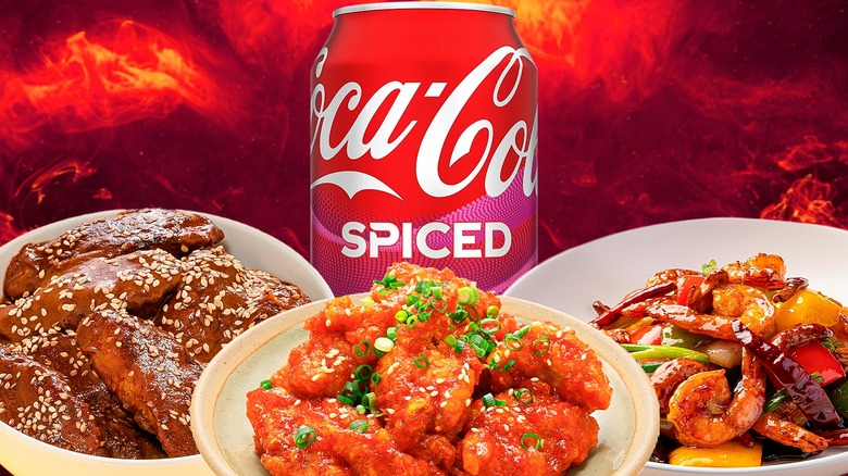 Coke with various food products