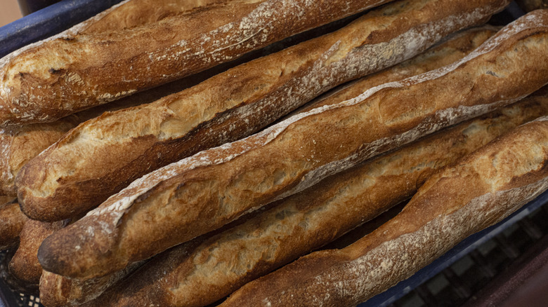 A pile of French baguettes