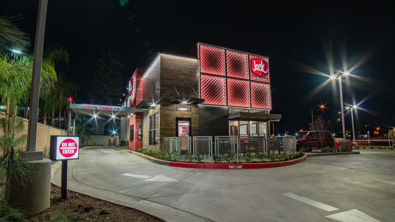 A Jack in the Box location at night