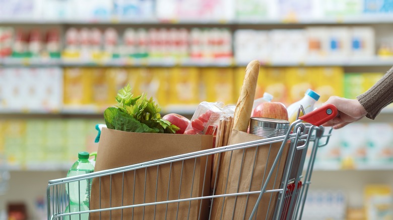 Full grocery bags in cart