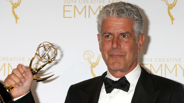 Anthony Bourdain with Emmy award