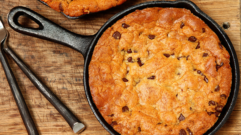 Giant cookie in skillet