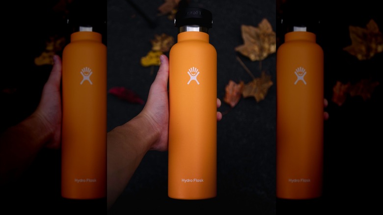 orange hydro flask water bottle