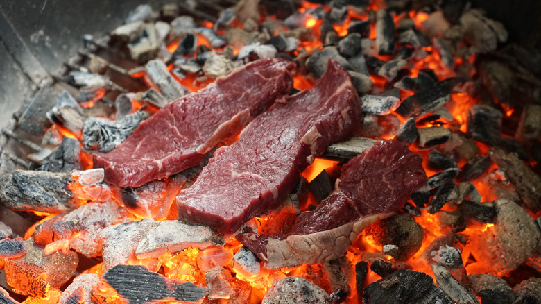 Steak on hot coals