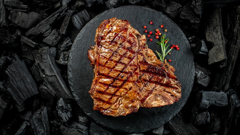 Porterhouse steak with coal