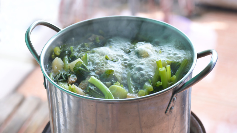 boiling vegetables in pot